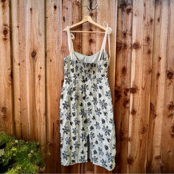 Sage and Blue Green Floral Jacquard Tie-Strap Midi Dress 🌿 - Picture 5 of 10